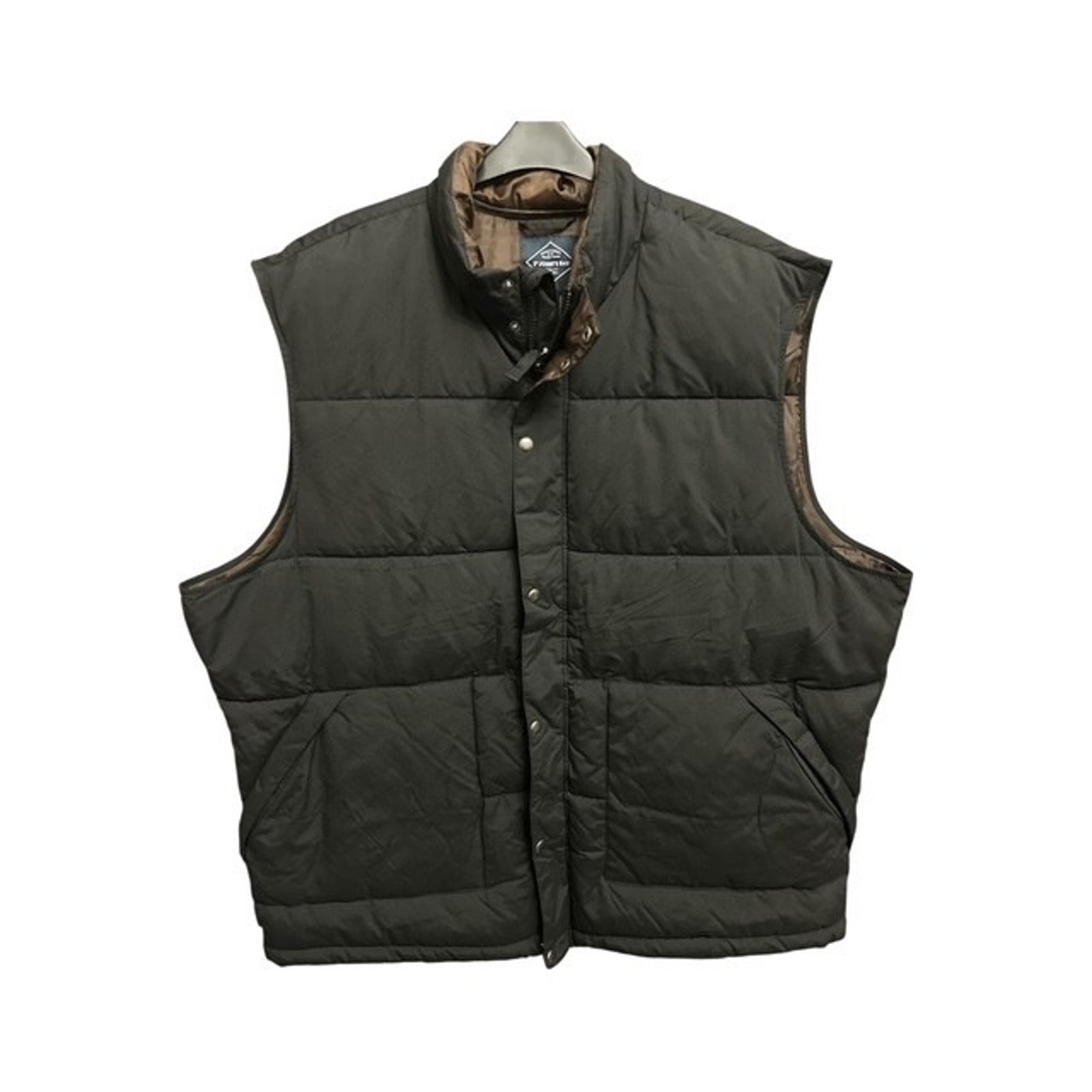 St Johns Bay Mens 3xlt Puffer Vest Black Brown Lightweight Full Zip Snap Pockets